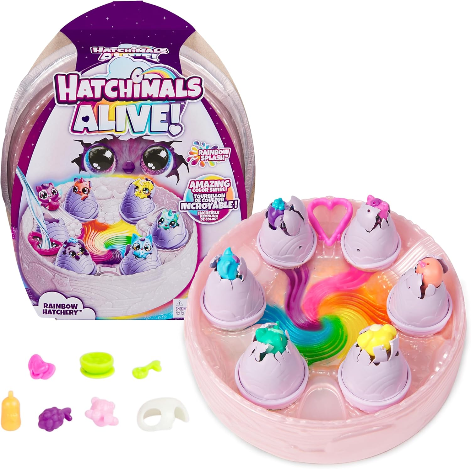 Hatchimals Alive, Rainbow Hatchery Toy with 6 Mini Figures in Colour-Reveal Eggs & 10+ Accessories, Kids&rsquo; Toys for Girls & Boys Aged 3+