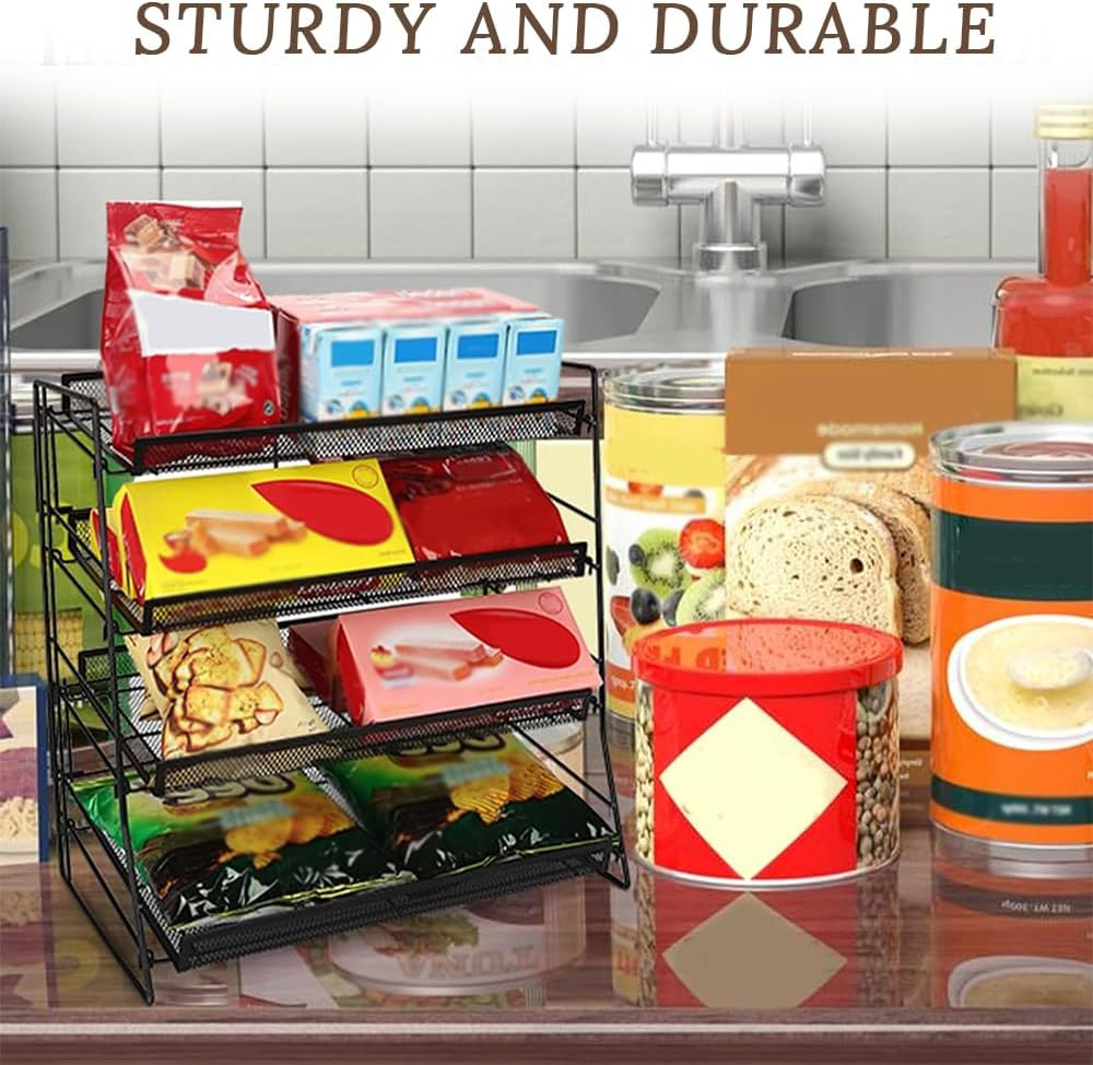 Four-Layer Candy Display Rack, Countertop Potato Chip Storage Rack, Multi-Layer Mesh Metal Snack Storage, Suitable for Countertops, Offices, Theaters, Kitchens and Stores image number 1