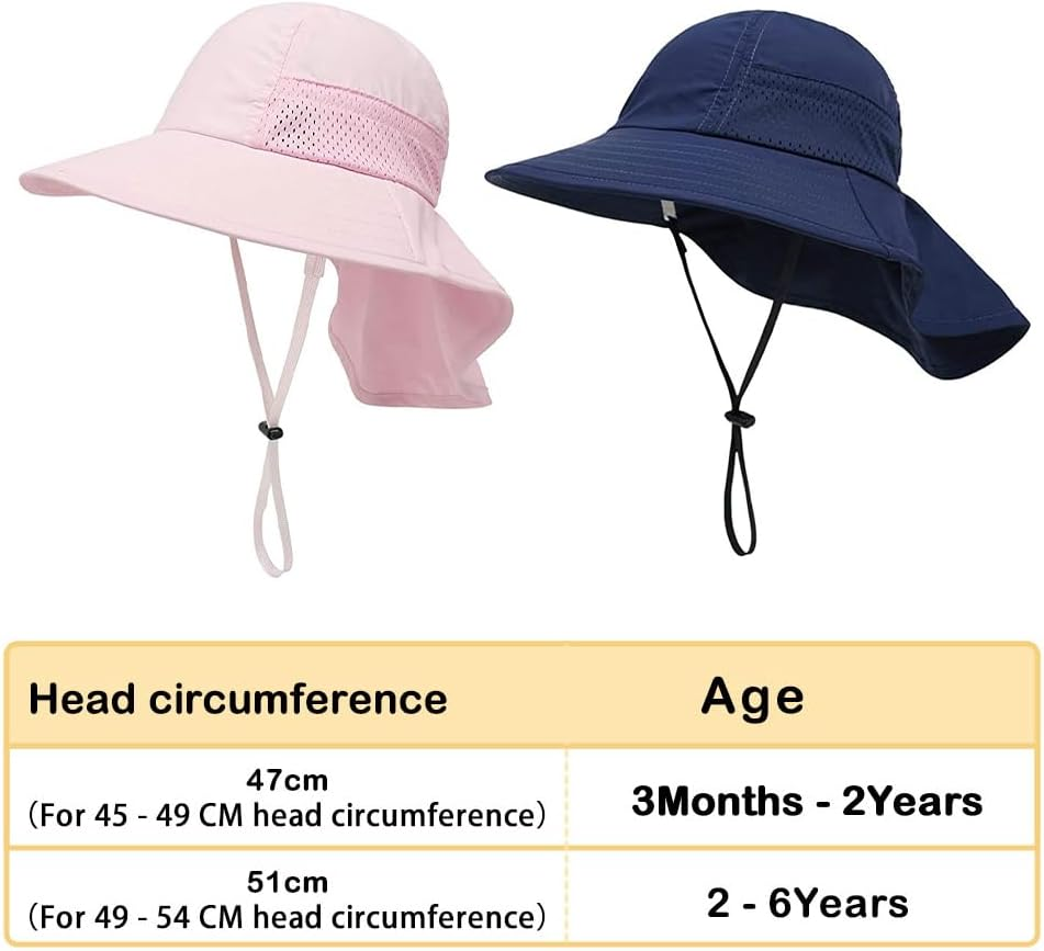 Kids Girls Boys Ausgear Sun Hat Wide Brim UPF50+ Beach Hats Mesh Cap with Neck Flap for Baby Toddler Outdoors image number 1