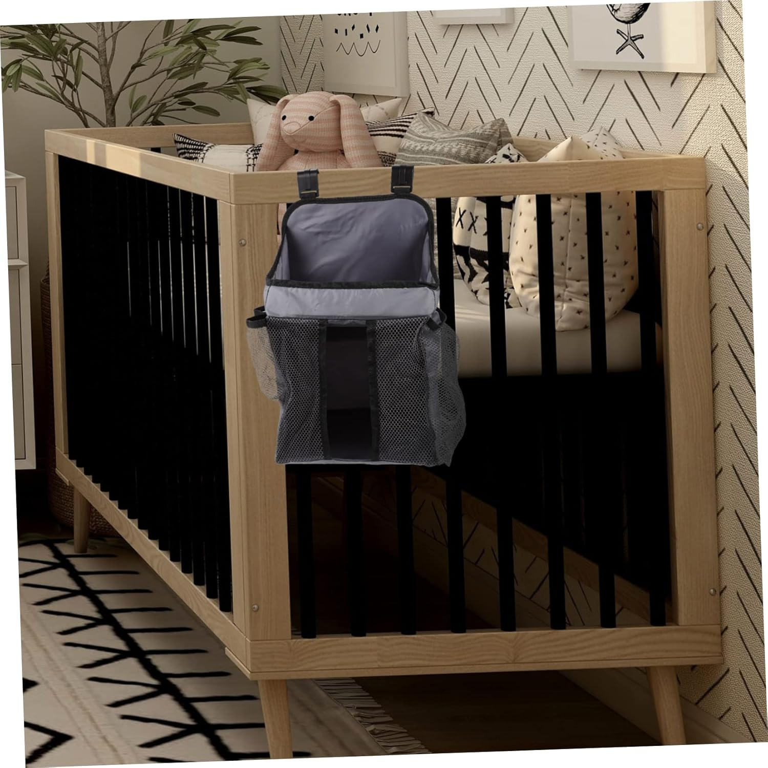 Crib Storage Bag Hanging Organizer for Nursery Storage Organization Products for Napkin and Milk Bottle Diapers Pouch image number 2