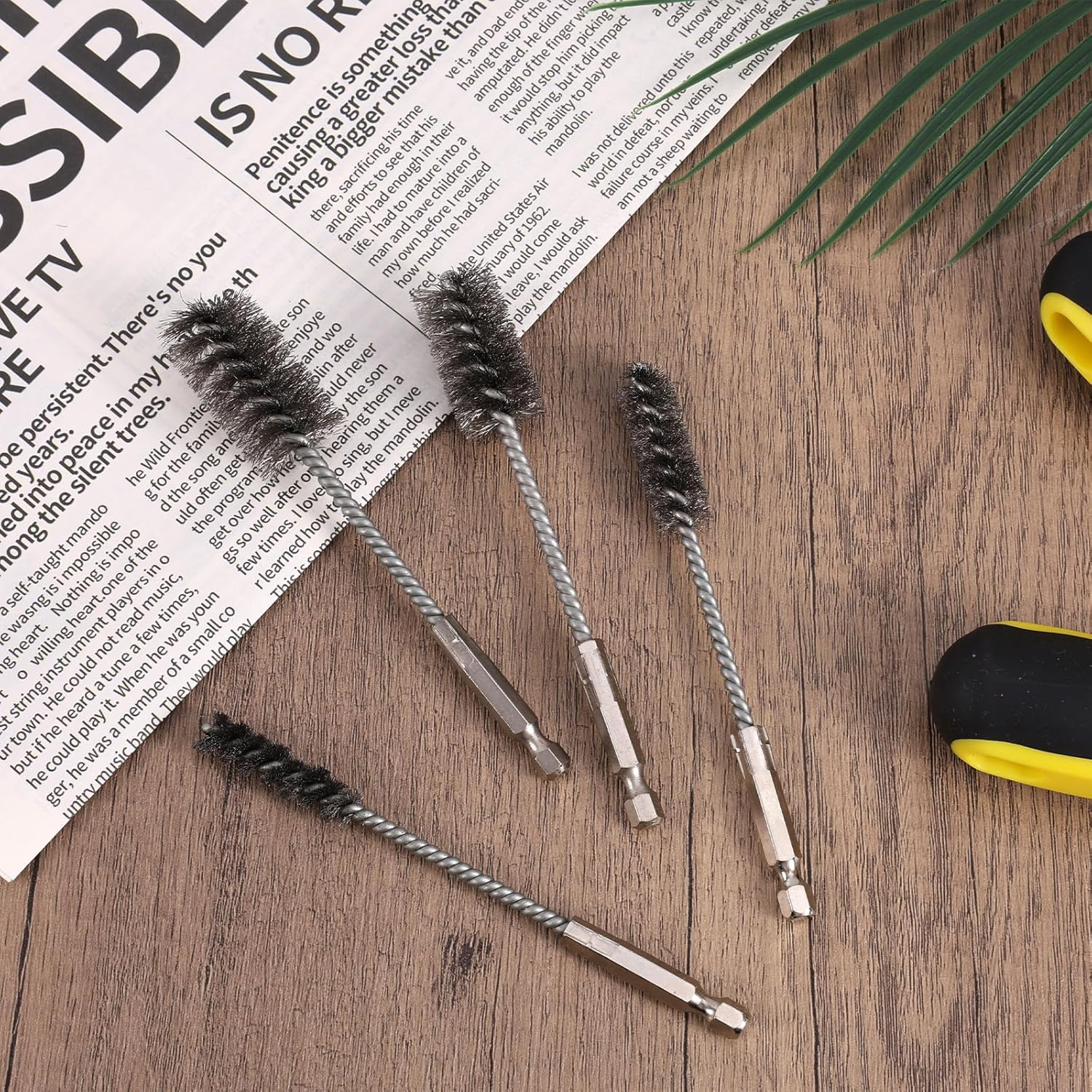 4Pcs Wire Brush, Stainless Steel Twisted Bore Brush with 1/4" Hex Shank for Power Drill Impact Driver & Tube Cleaning, 3/8'' 1/2'' 3/4'' 7/8'' Diameter image number 5