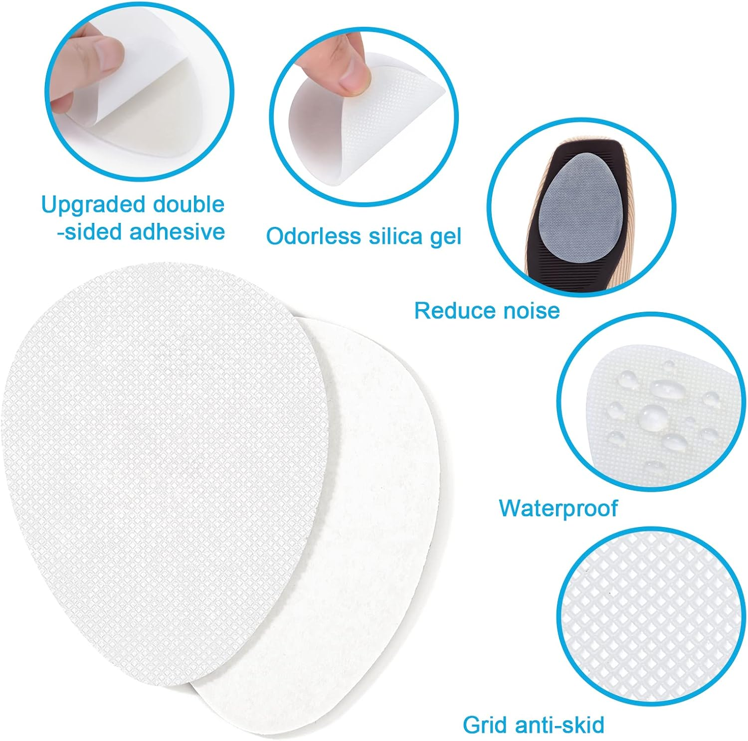 Non-Slip Shoe Pads, GADEBAO Self-Adhesive Anti-Slip Sole Sticker Protector, Premium Odorless Silicone Non Skid Shoe Grips for High Heels, Clear - 8 Pcs, 2.5'' * 3.5'' * 0.04'' image number 2