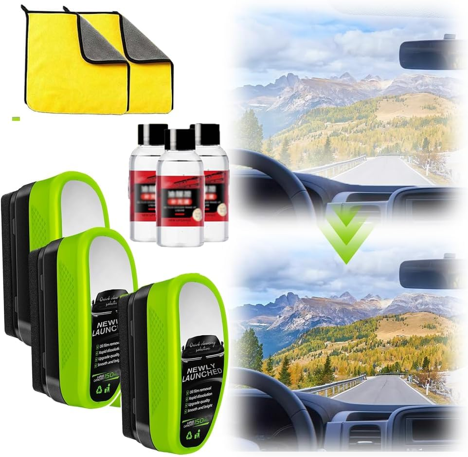 3Pack Automotive Oil Film Cleanings Brush, Green Oil Film Wipe, Glass Cleaning Board for Windshield, Glass Oil Film Remover Brush for Car, Prevents Rain and Fog Cleaning Glass Brushs image number 2