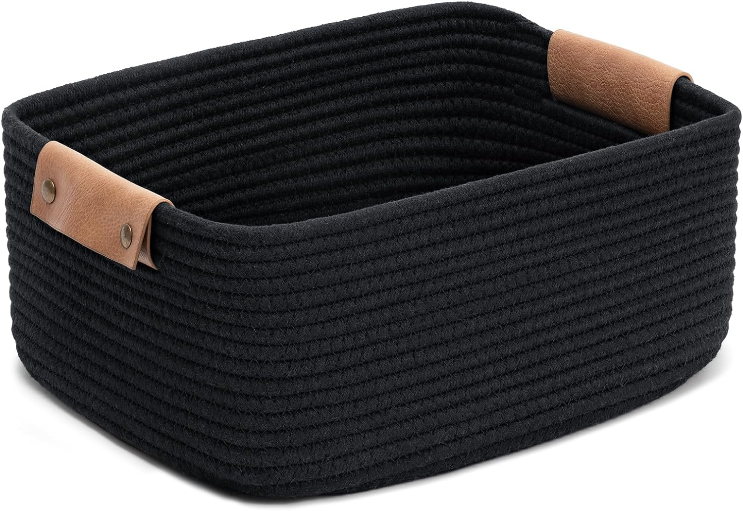 CHICVITA Rectangle Cotton Rope Woven Basket with Handles for Books, Magazines, Toys - Decorative Rectangle Basket for Baby Nursery, Living Room, Bathroom, Grey