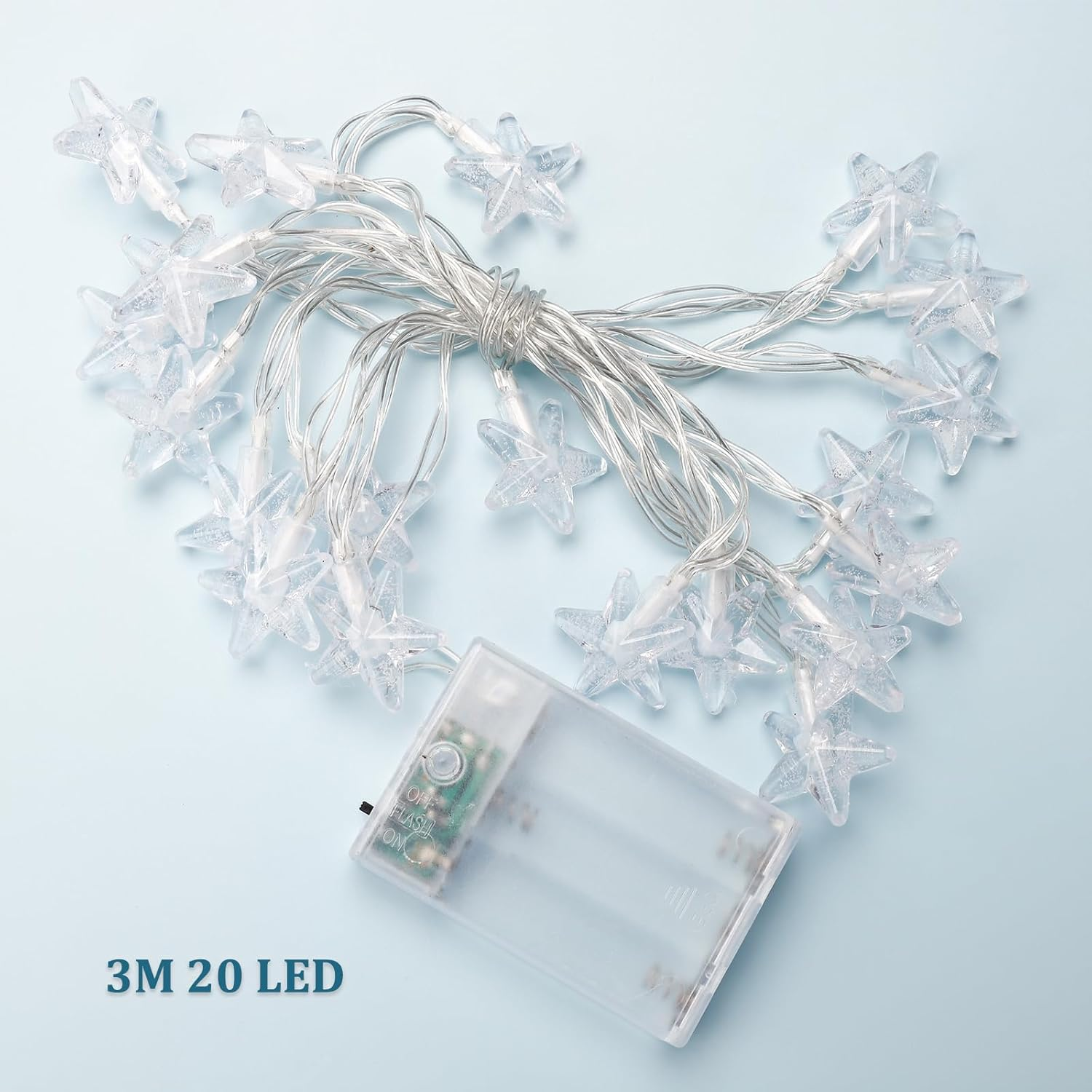 ENLACE LED Star Fairy Lights, 3 M 20 LED Star Fairy Lights, Battery Operated, Warm White Fairy Lights Stars for Christmas, Wedding, Party, Children'S Room, Bedroom Decoration image number 2