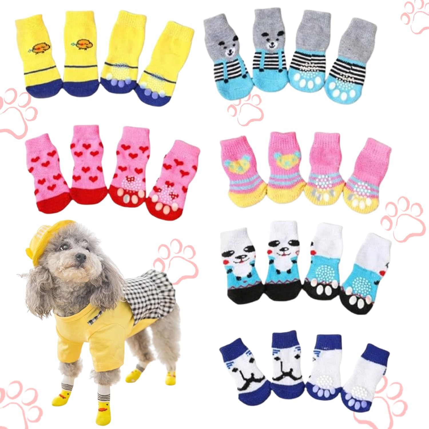 24 Pices anti Slip Dog Socks & Quite Dog Paw Sock with Grippers, Quick Dressing Knit Socks for Pet Dogs,Pet Paw Protector Traction for Indoor,Dirt-Resistant Outdoor Pet Socks (M/Size) image number 2