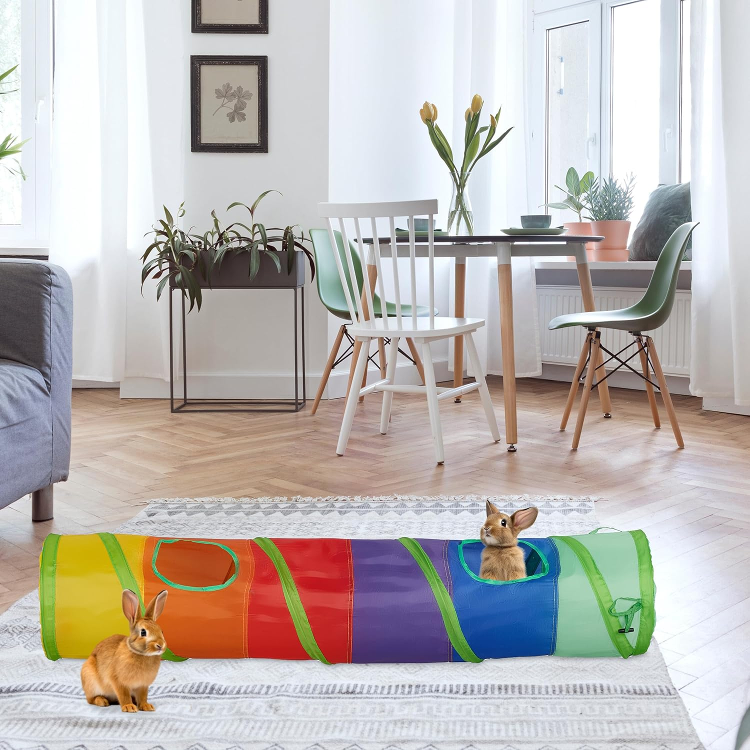 Relaxdays Cat Tunnel Foldable 115 X 25 Cm with Holes & Carry Bag, Interactive Cat Play Tunnel, Colourful image number 5