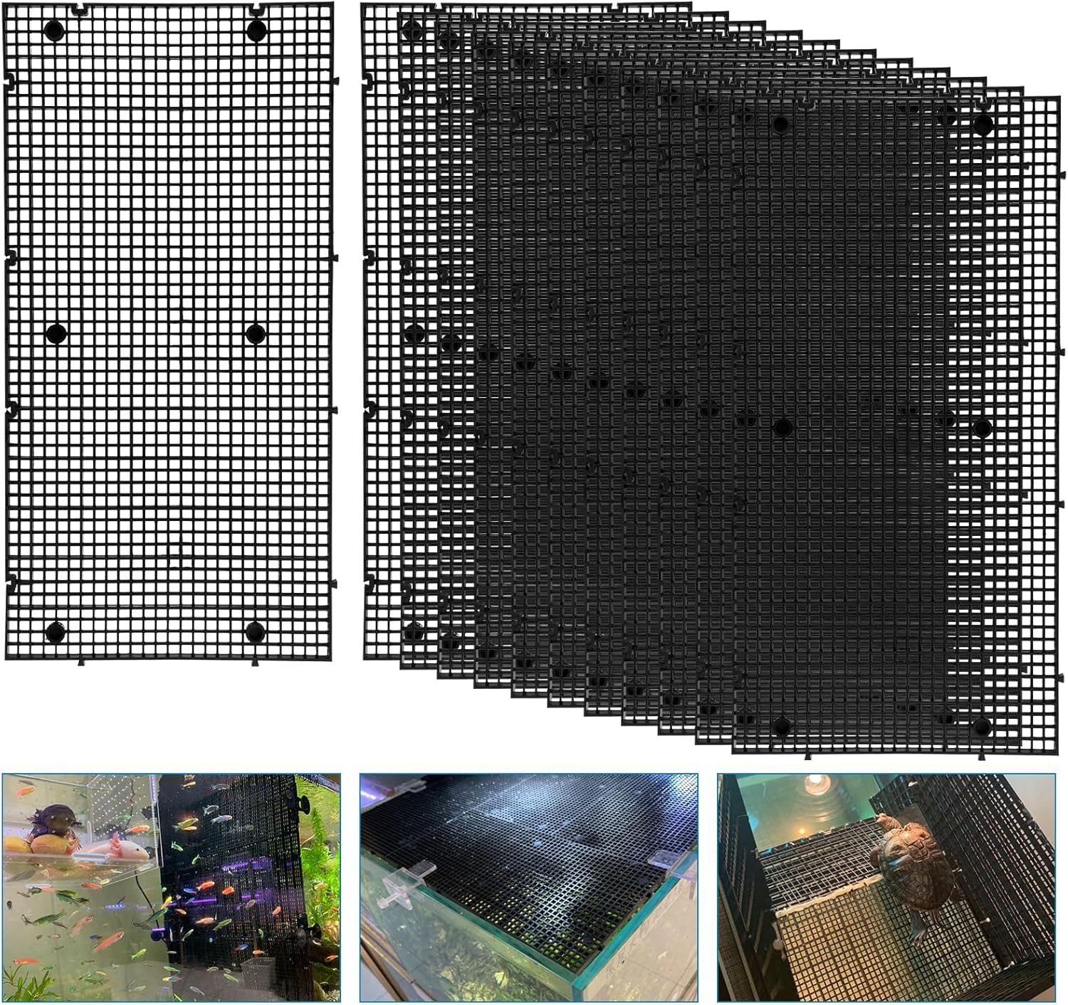 Plastic Egg Crate Grip Panel Fish Tank Divider Aquarium Divider Filter Bottom Fish Tank Isolation Board Egg Crate Tray (Black, 8Pcs 11.8X5.9 Inch with 0.15 Inch Hole)