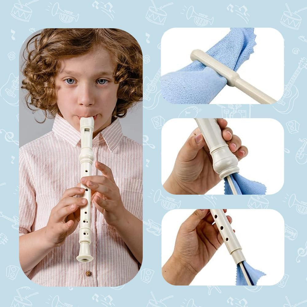 8Hole Descant Soprano Recorder, German Style Treble Flute, Plastic Clarinet with Fingering Chart, Instructions, Cleaning Rod and Bag - Pink