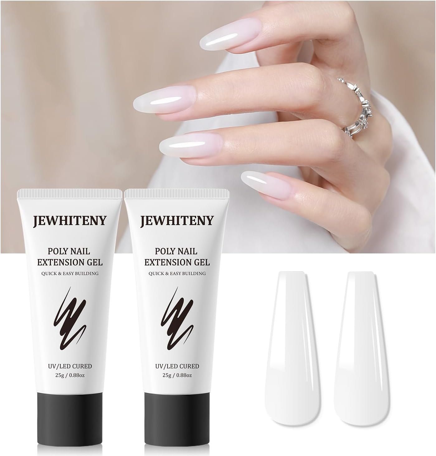 JEWHITENY 2Pcs 25G White Poly Gel Nail Extension, Natural Appearance and Lasting Thickening, Modern Art Design Home Beauty Salon, Needs Curing with Uv Lamp image number 3