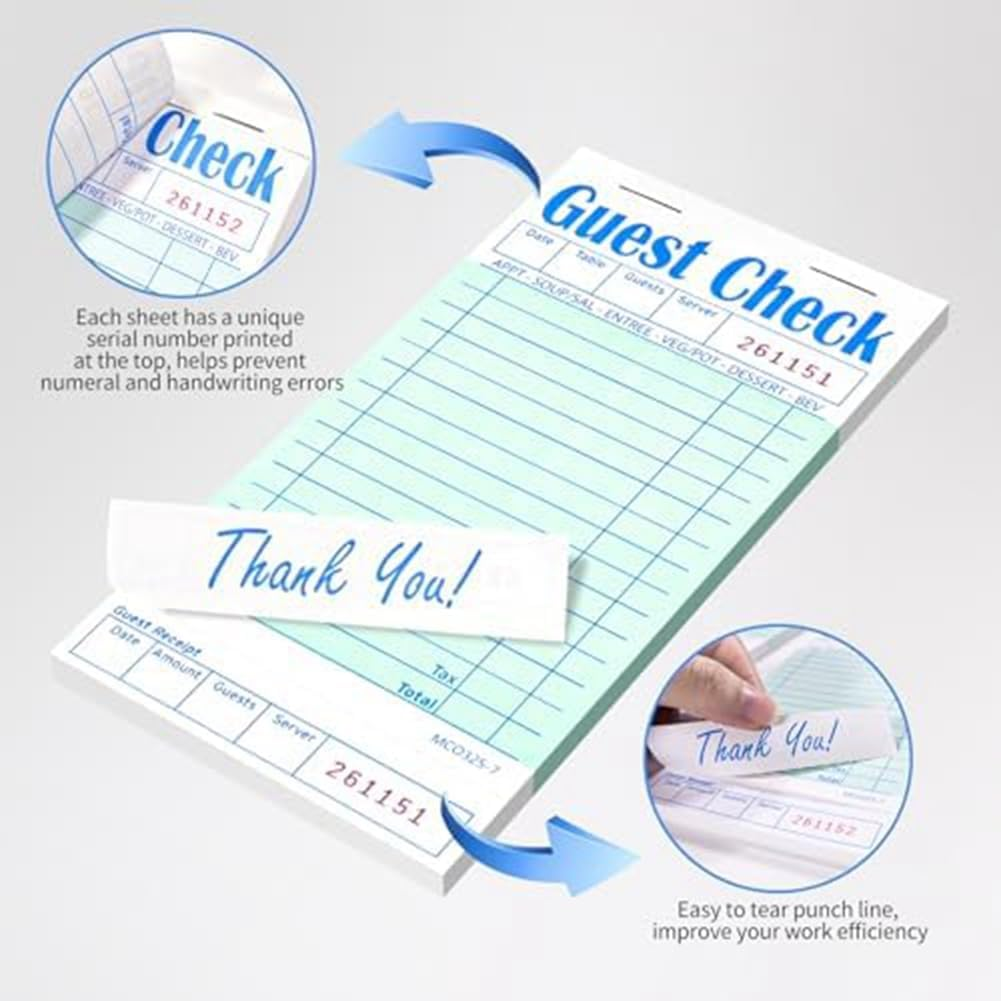 Zicojia 5 Pack Guest Check Books Green Waiter Checkbook Restaurant Order Pad 50 Sheets/Pack image number 3