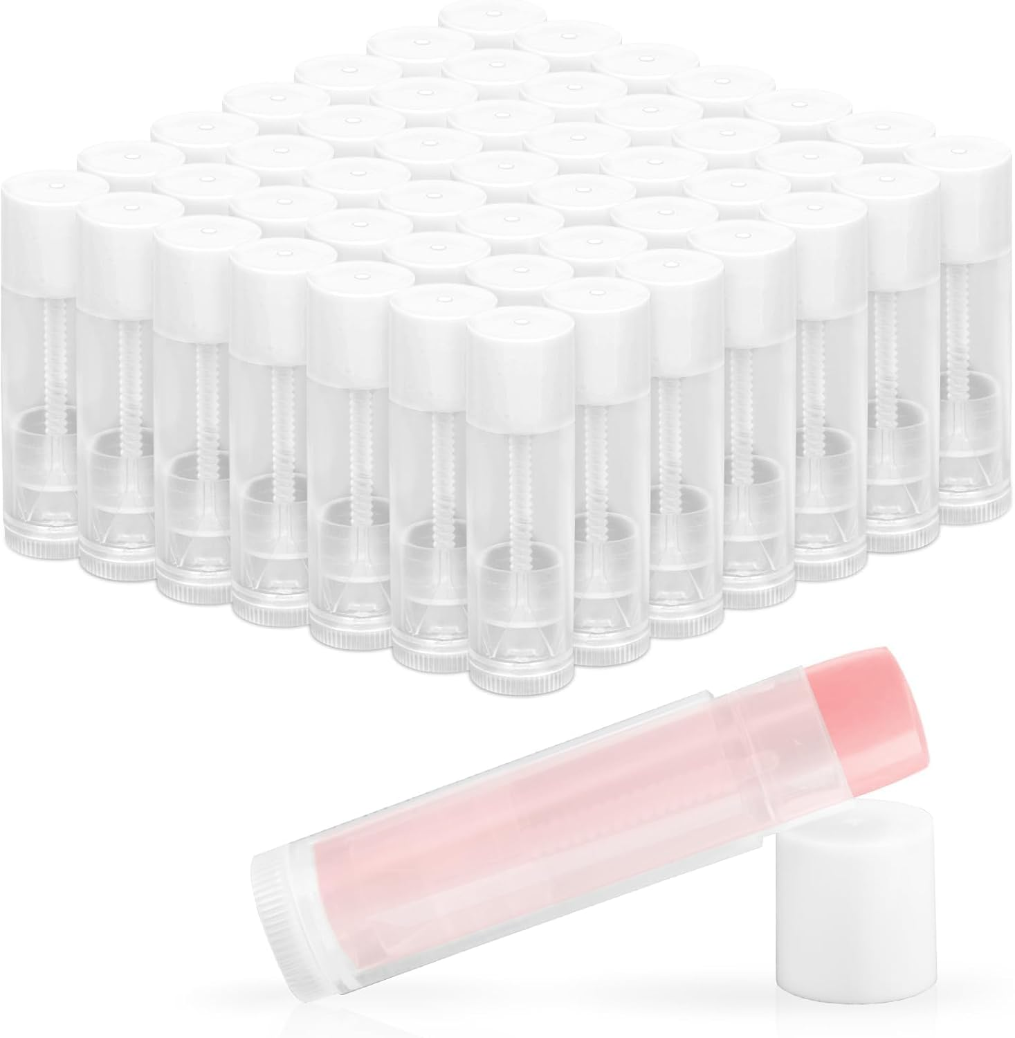 RAINFLOW 50 PCS Lip Balm Tubes - 5 G Twist-Up Lip Gloss Balm Containers BPA Free & Leak Free,Clear Empty Lipstick Tubes with White Caps for DIY Homemade Lipsticks,Chapsticks,Solid Perfume,Gifts image number 4