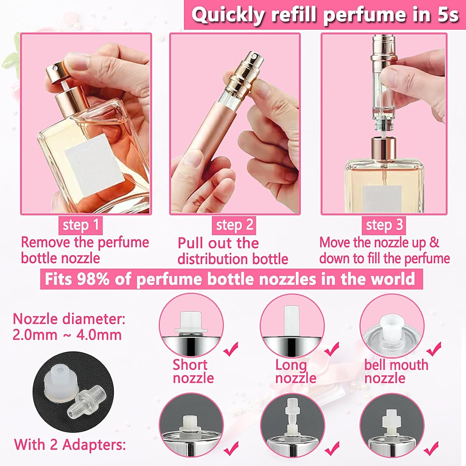 Perfume Travel Refillable Bottle Atomiser - 3-Pack 5ML ANTOKX Perfume Atomizer, Perfume Refill Bottle, Leakproof Portable Perfume Sprayer for Women and Men (Black & Gold & Rose Gold) - Black  Gold image number 7