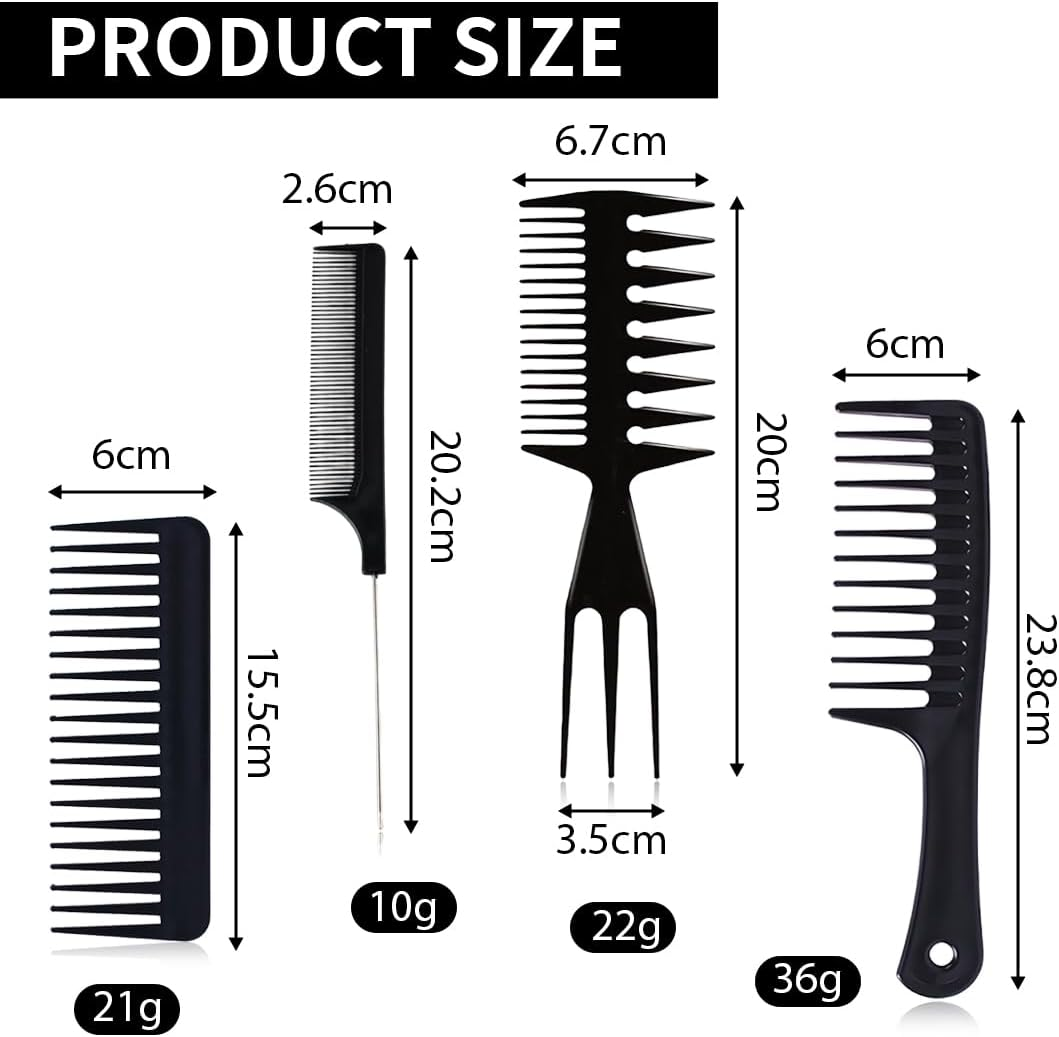 CATOR 4 Pieces Styling Comb Men'S Set Styling Comb Men Professional Wide Teeth Slick Back Hair Comb Rat Tail Hair Brush Detangling Comb and Teasing Comb for Men Hairdressers Salon, Black image number 4