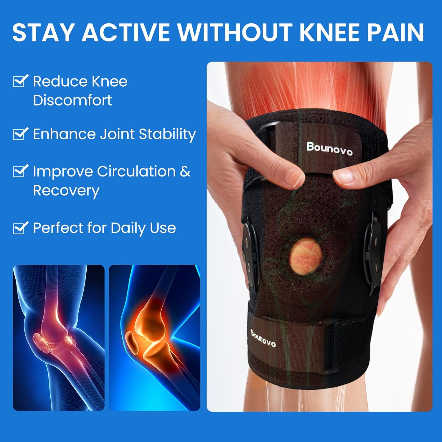 Hinged Knee Brace for Women & Men with Removable Dual Hinges & Patella Gel Pad &ndash; Adjustable Compression Knee Support Brace for Meniscus, ACL & MCL Injuries, Improves Stability & Mobility image number 4