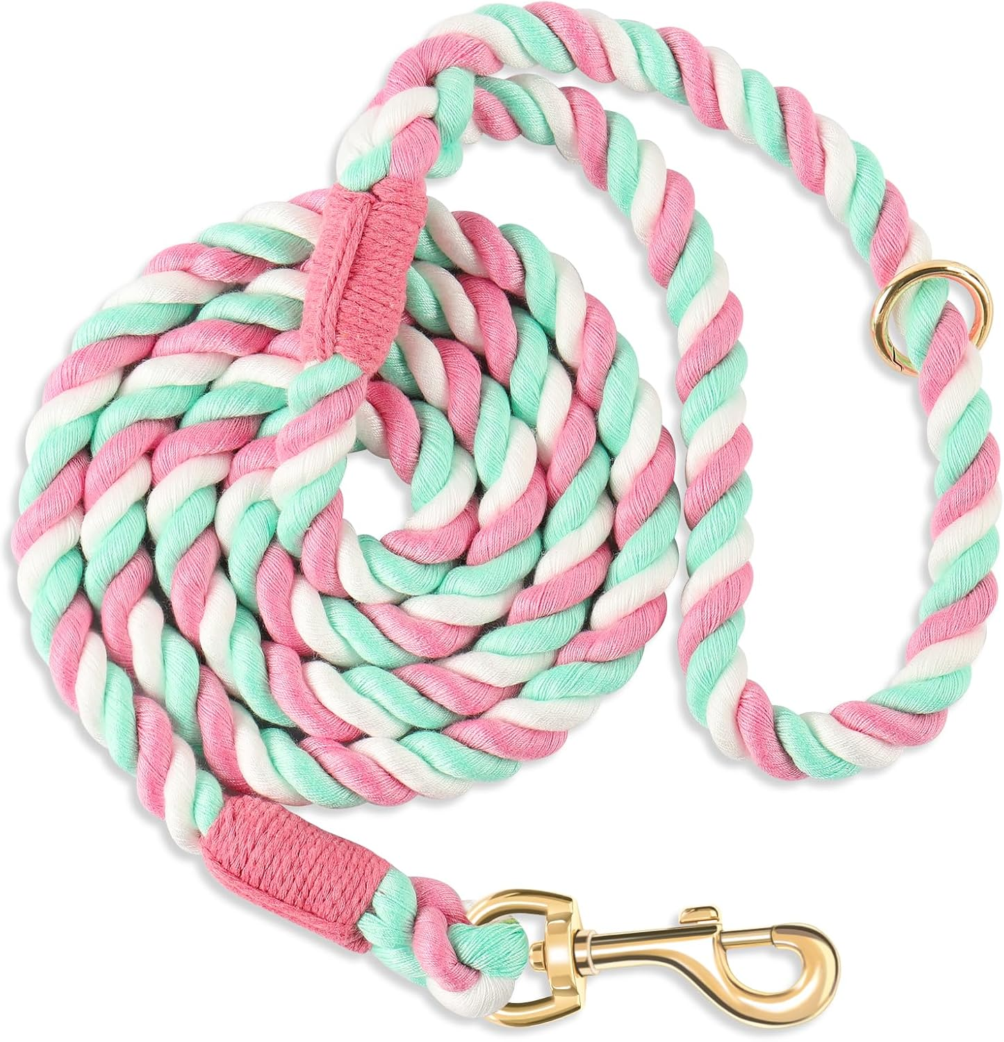 NUGUTIC 5 FT Dog Leash Handmade Braided Rope Dog Leash for Small Medium and Large Dogs, Colorful Macaron