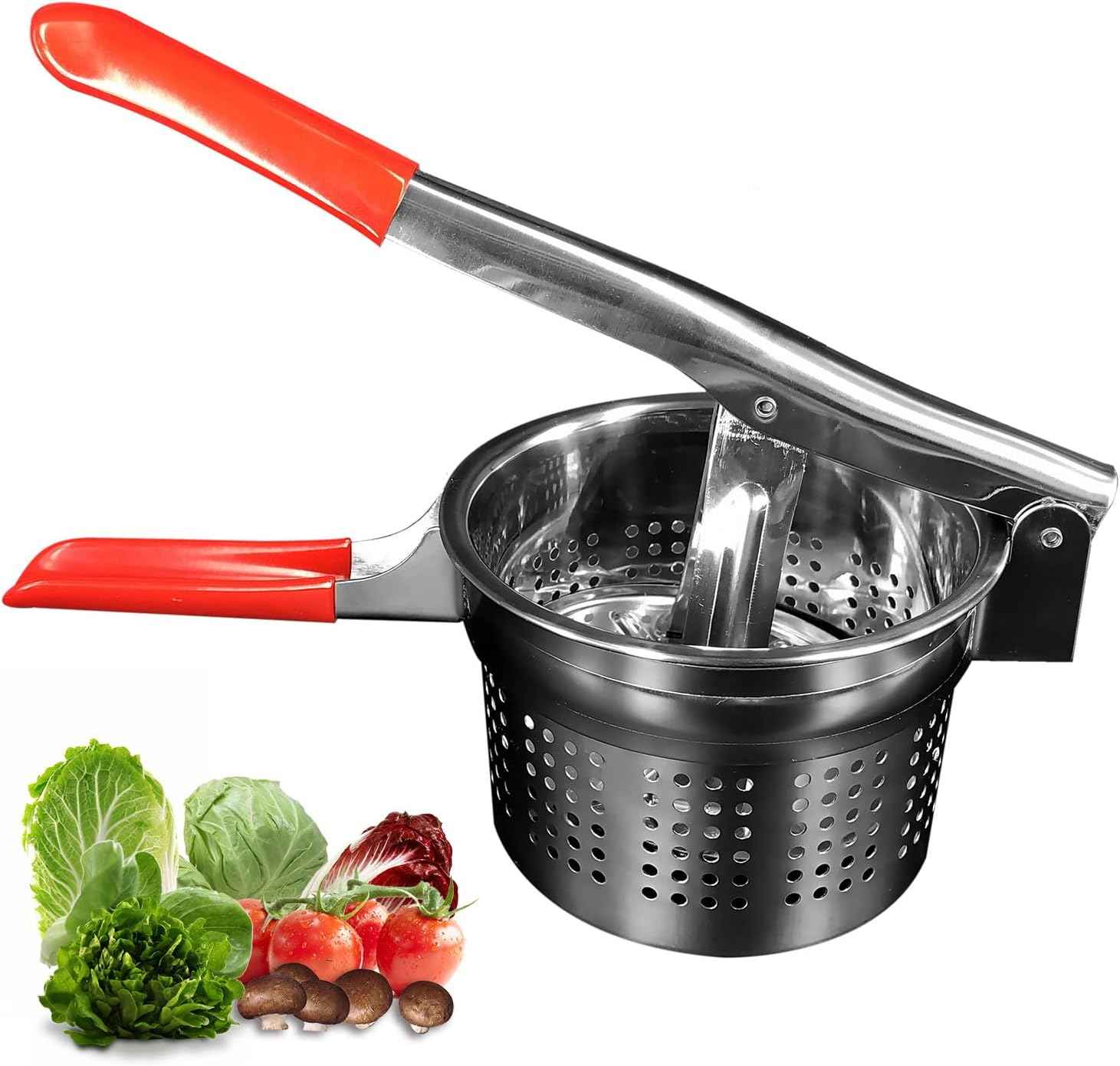 Stainless Steel Vegetable Squeezer, Upgrade Non-Slip Red Silicone Handle,Filling Pancakes,Etc. (Upgrade 40Oz) image number 1