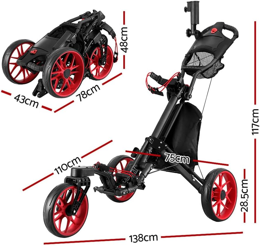 Everfit Golf Buggy Foldable Trolley Golf Cart Swivel Wheel Umbrella Bottle Stand image number 3