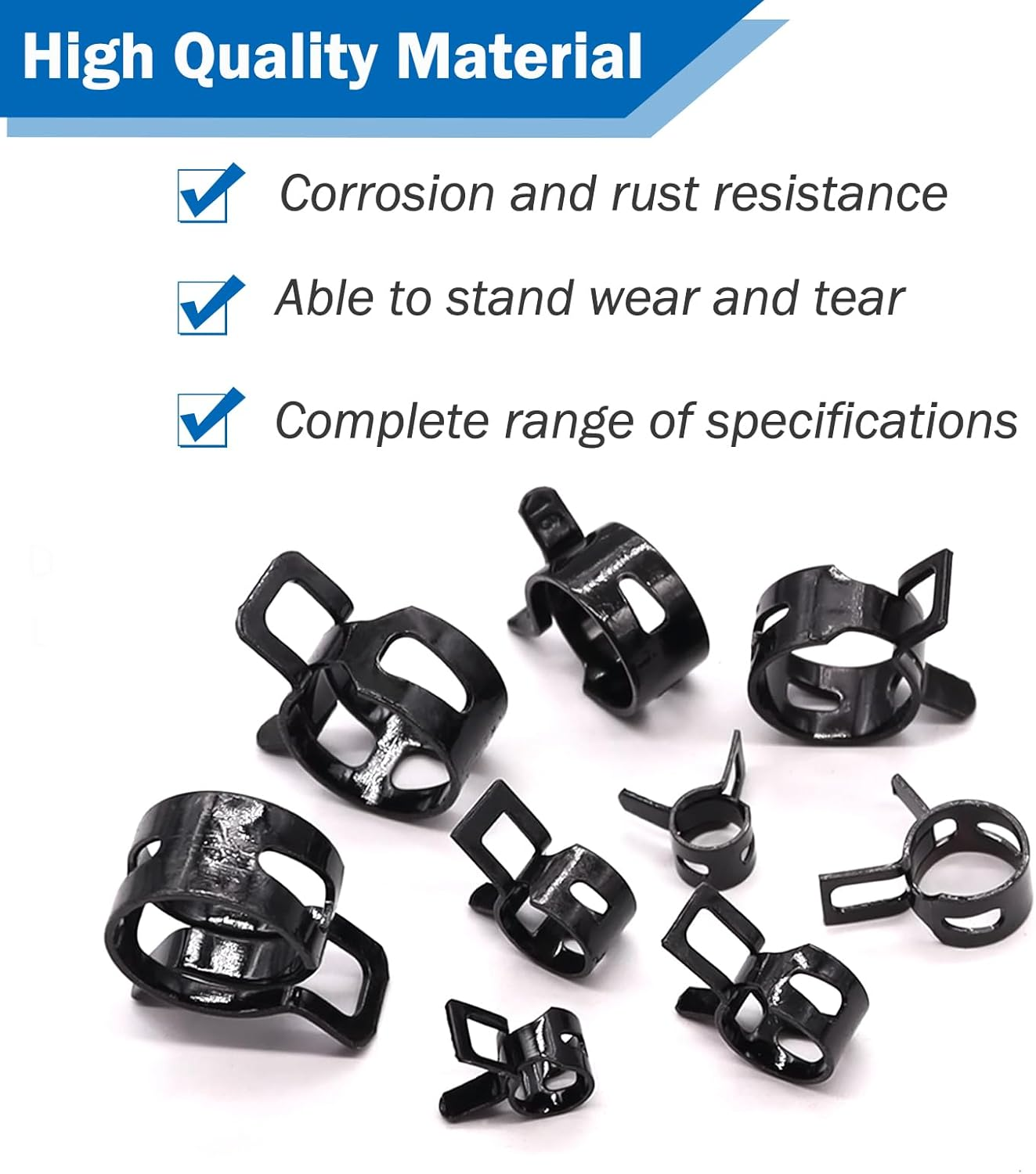 Tnisesm 80Pcs Spring Band Hose Clamps Assortment Silicone Vacuum Hose Pipe Clamp 7Mm 9Mm 10Mm 11Mm 14Mm 15Mm 16Mm 18Mm Low Pressure Air Clip Clamp(Black) image number 3