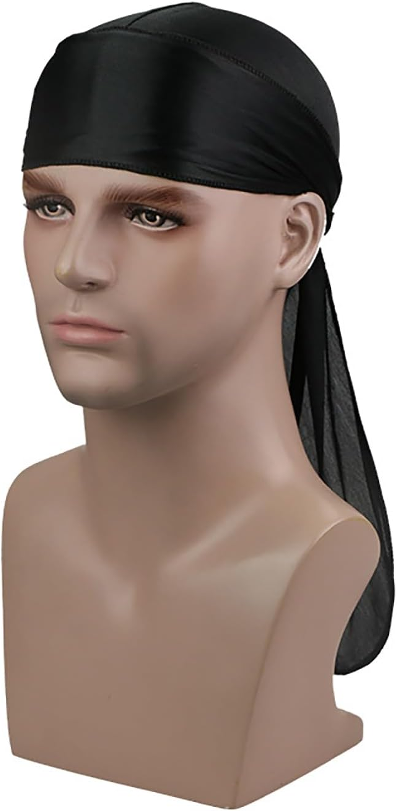TOPTIE Silky Durag Headwraps, Extra Long Tail Wide Straps for 360 Waves Do-Rag - Black image number 3