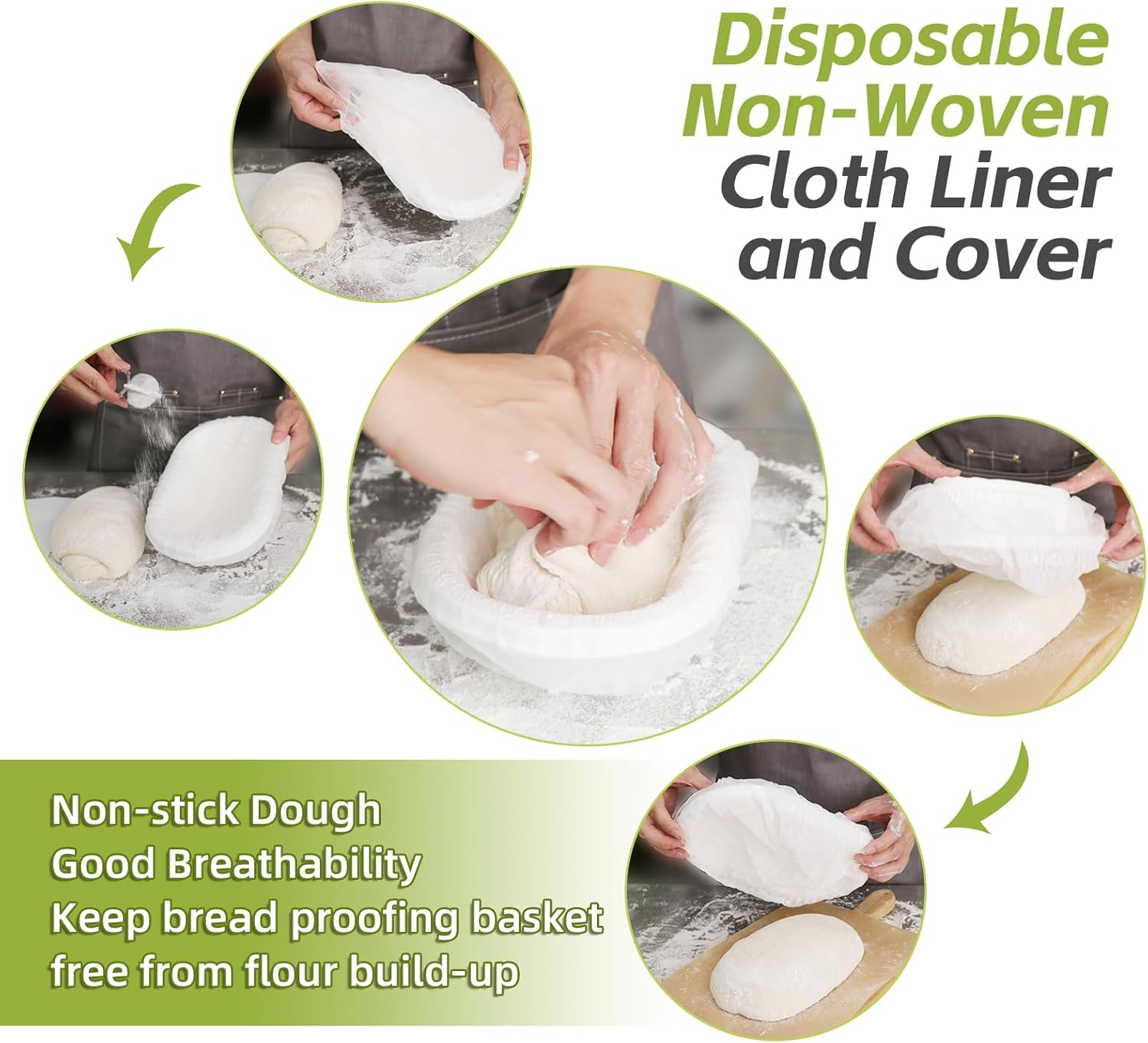 Pulp Bread Proofing Basket 11 Inch Oval Sourdough Banneton Bortform Bread Baking Supplies with Storage Bag 30Pcs Disposable Non-Woven Liners for Professional and Homemade Bread image number 5