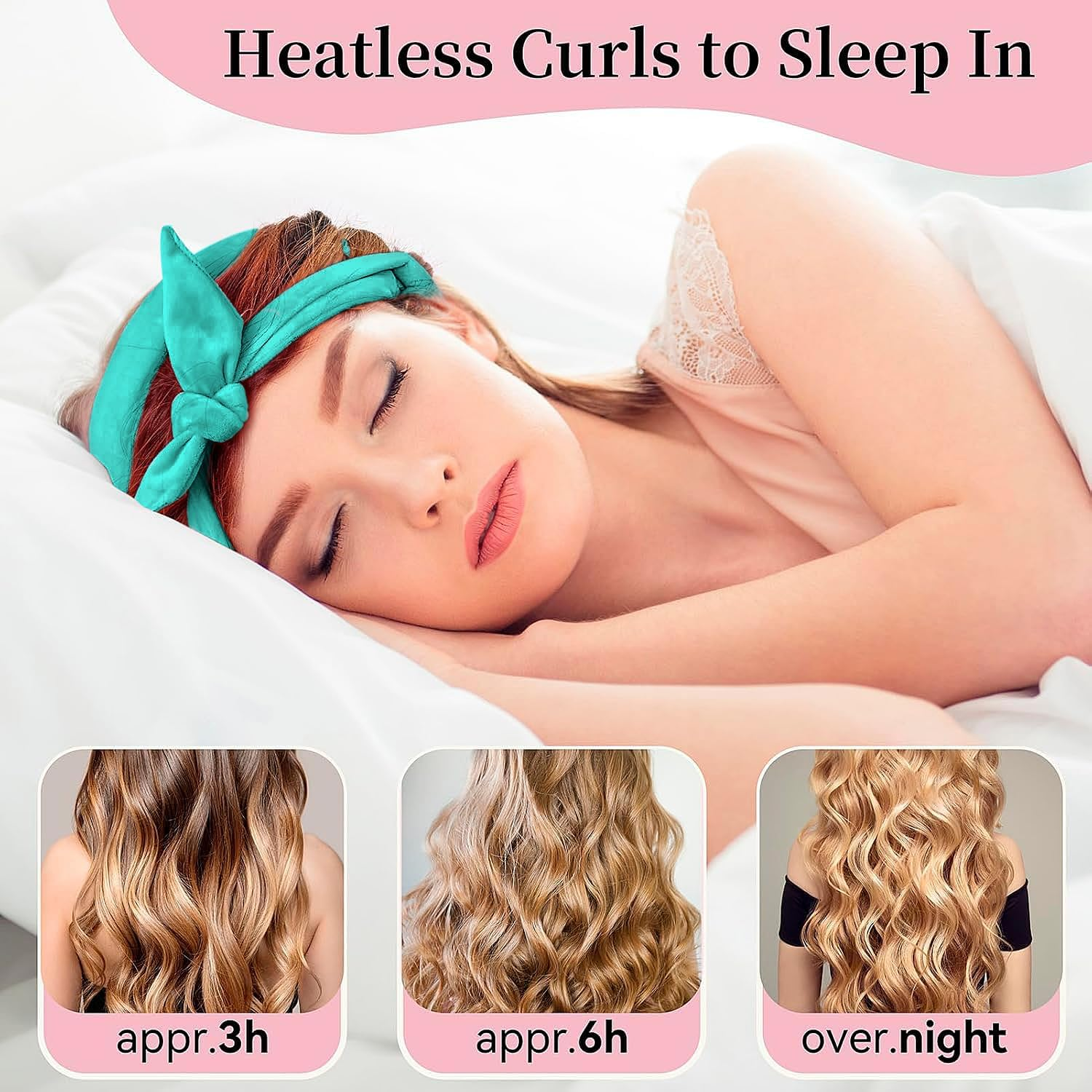 Heatless Curling Rod Headband, Upgraded 60" Extra Long Heatless Curls Headband Soft Hair Curlers to Sleep in Hair Rollers No Heat Curls (Green) image number 1