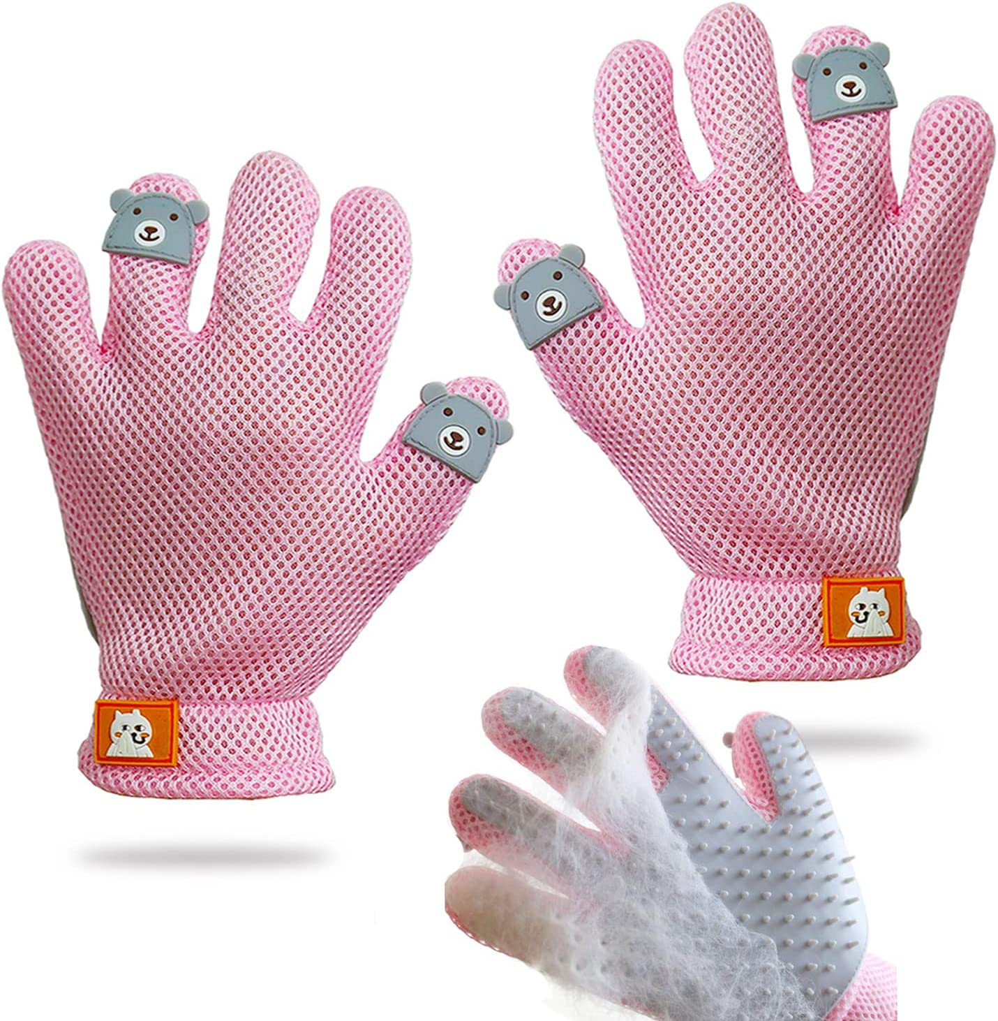 FURBB Pet Grooming Glove - Cat Dog Gentle Deshedding Brush Glove - Efficient Pet Hair Remover Massage Mitt - Enhanced Five Finger Design Perfect for Long Short Fur, Right Hand (Pink) Pet Bathing