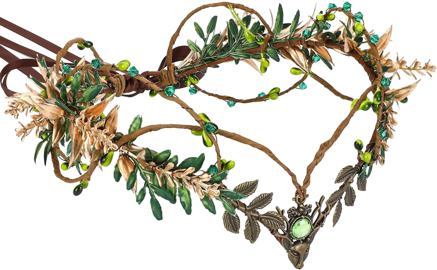 MOSTORY Woodland Flower Fairy Crown, Floral Elf Headpiece for Renaissance Accessories Women, Elven Forest Circlet Headband for Renfaire Halloween Cosplay Fantasy Photo Shoot image number 4