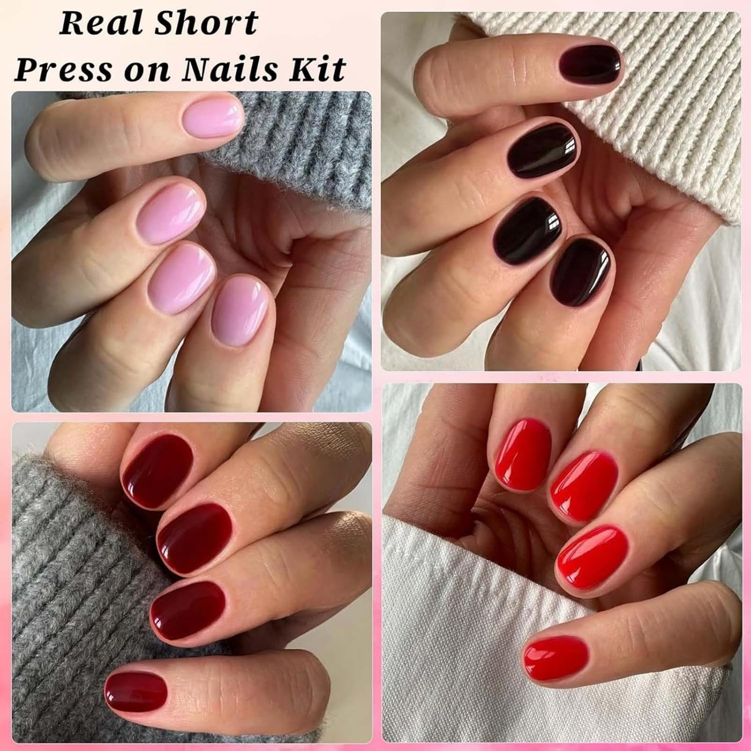 576Pc Short Press on Nails 24 Colours Glossy Squoval Fake Nails, Full Cover Acrylic Artificial Fingernails for Kids Girls Women &ndash; Quick At-Home Manicure Nail Tips Gel Artificial Fingernail - 120, Black Almond Nails image number 3
