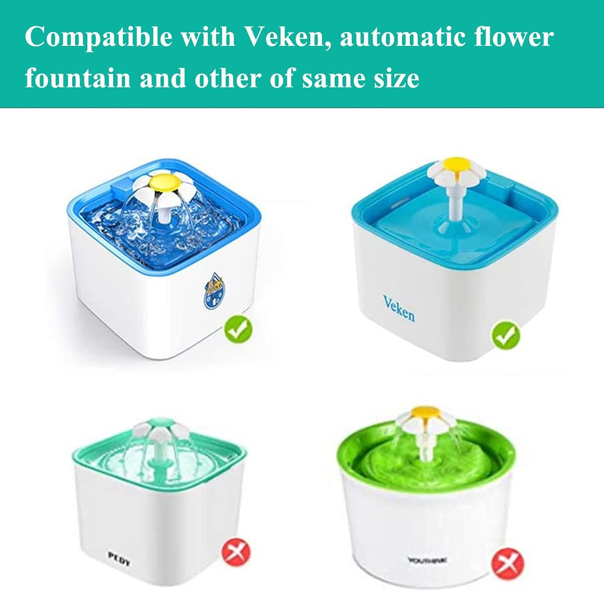 Hantoc 10 Packs Cat Water Fountain Filters, Replacement Pet Water Fountain Filters 2.4L for Flower Fountains Replacement Filters with Resin and Active Carbon for Drinking Fountains