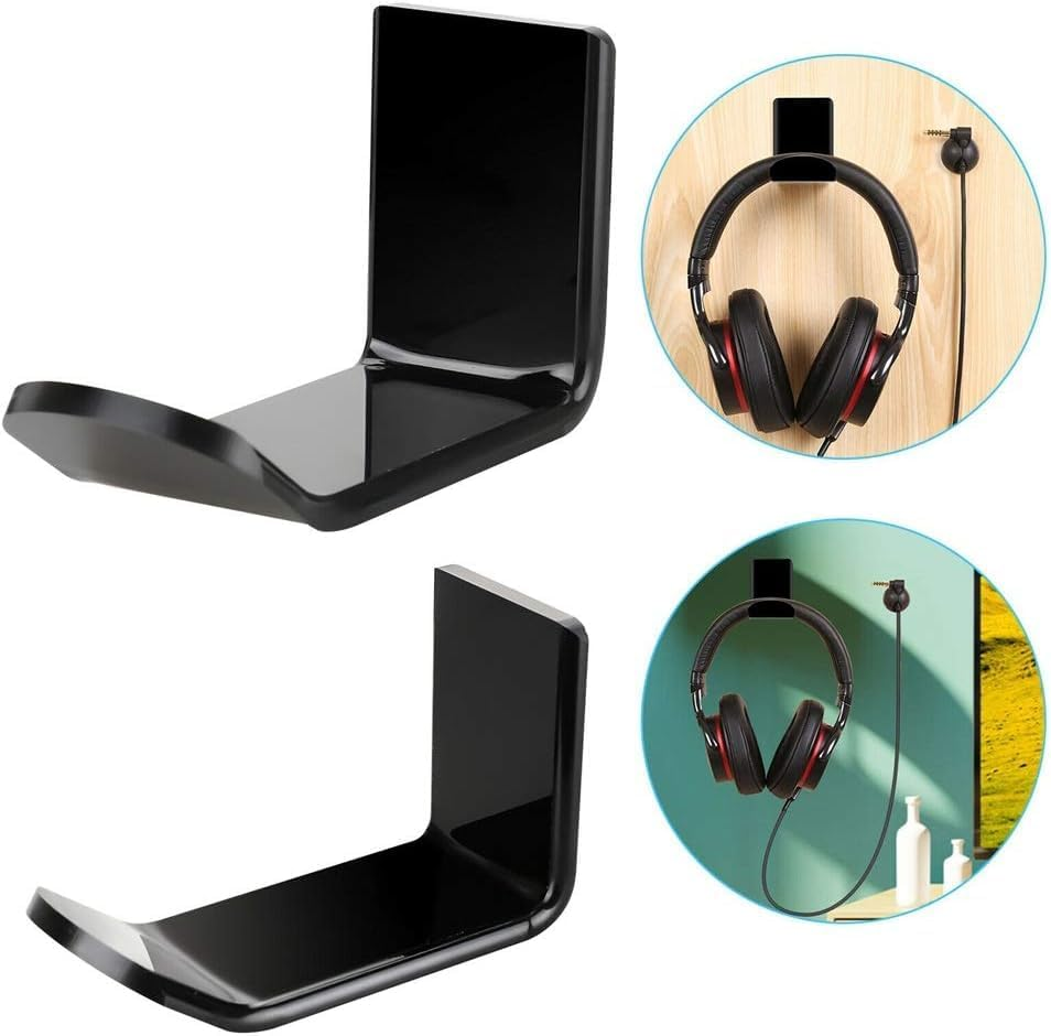THJOPOKEEL 2Pcs Headset Holder Headphone Stand, Earphone Clamp Sticky Headset Hanger - Adhesive Headphone Holder Hook Mount, Headset Stand Holder Clip under Desk Headphone Holder