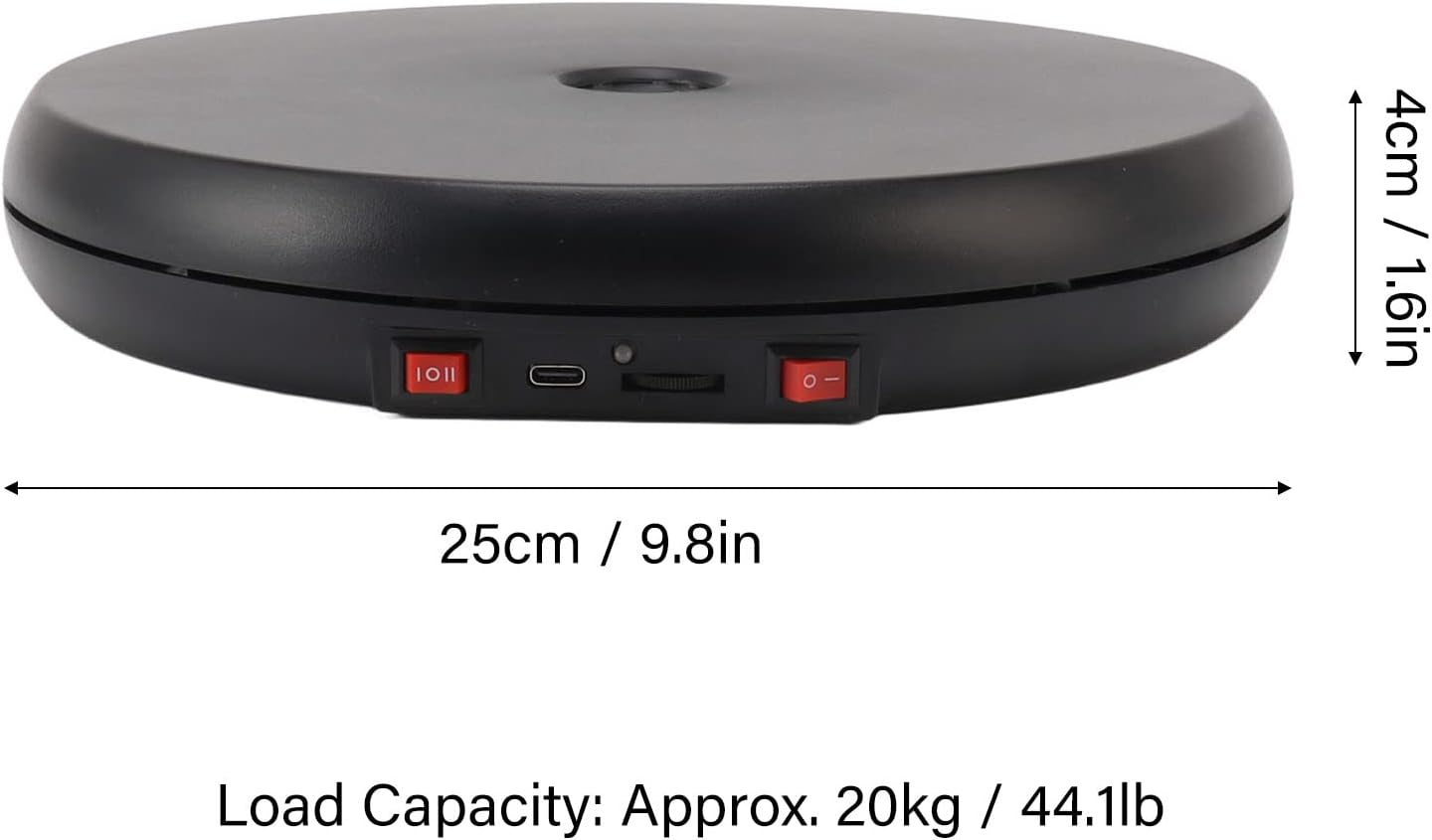 25Cm Motorized Rotating Display Stand with LED Light , 20KG Load Capacity 360 Degree Automatic Rotating Display Stand for Photography Products and Shows (BLACK) image number 1