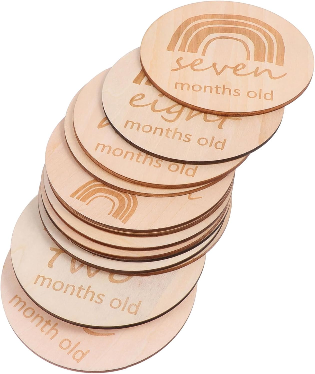 13Pcs Wood Baby Monthly Growth Recording Cards Double-Sided Rainbow Engraved Newborn Photography Props for Infant Milestone Tracking and Baby Shower image number 5