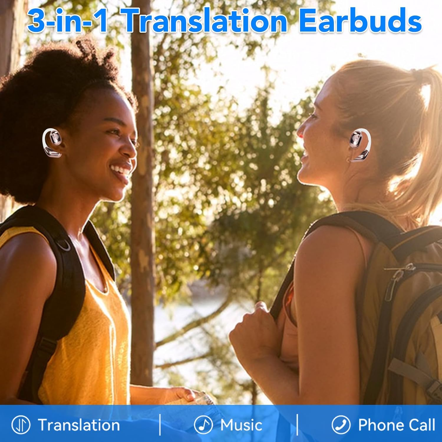 Language Translator Earbuds, Two Way Real Time Translation in 144 Languages, HD Clear Calls, Translation Earphones with APP for Travel Business Learning (White Gold) image number 2