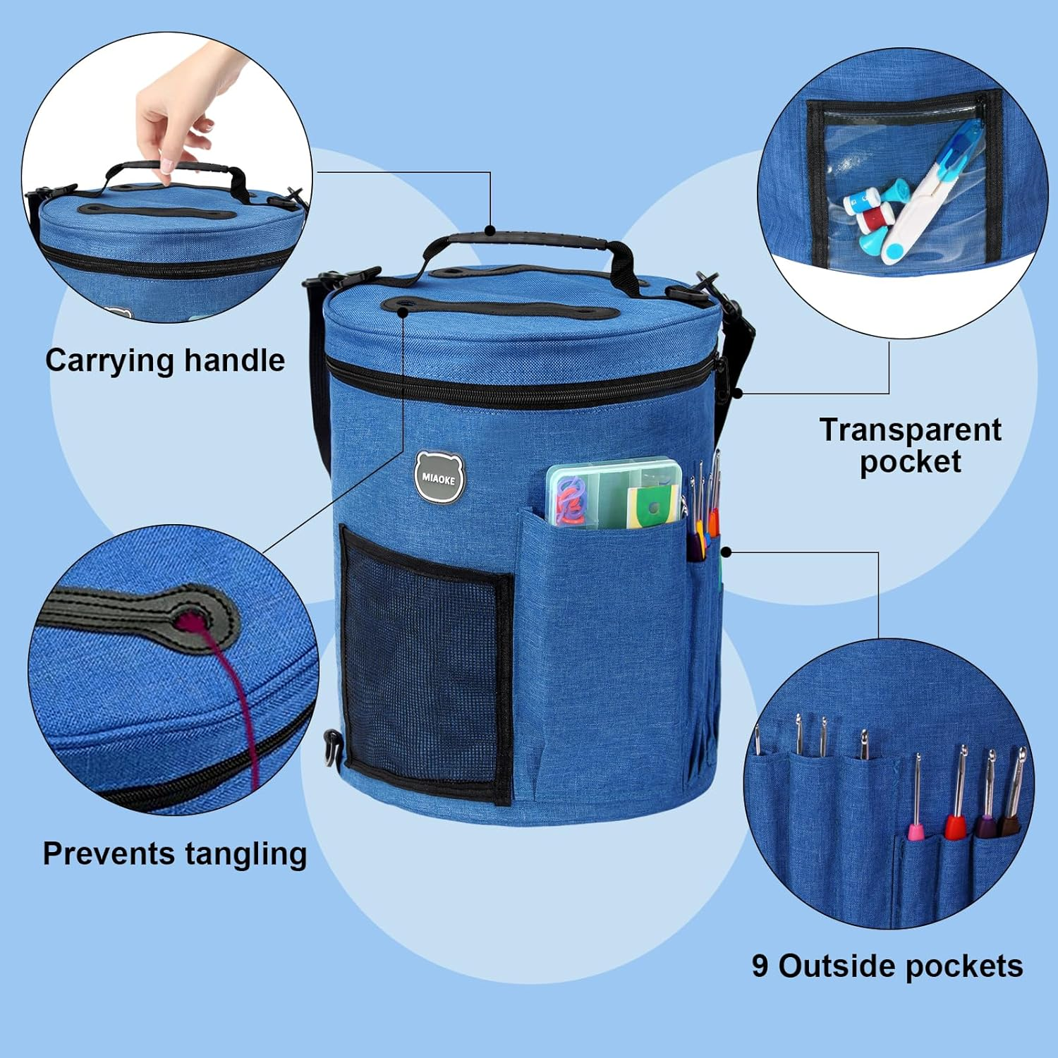 MIAOKE 79Pc Crochet Kit, Large Knitting Bag Yarn Storage Organizer, Crocheting Starter Kits with Waterproof Bag, Beginner Knitting Accessories Set, for Beginners Adults Travel Crochet Supplies - Purple image number 4