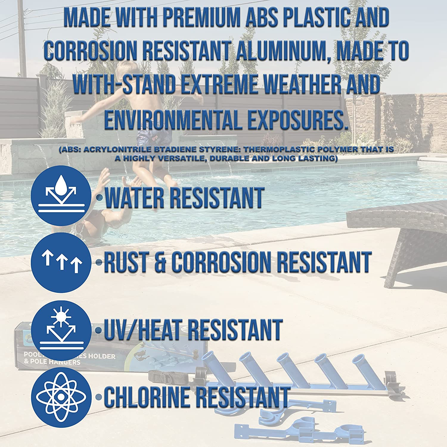 Pool Accessory Holder, Pole Hangers & Hose Strap Perfect Organise Caddy Rack Kit for Poles Brushes Nets & Vacuum Attachments Maintenance Rustproof Weatherproof Storage (Dark Blue) image number 3