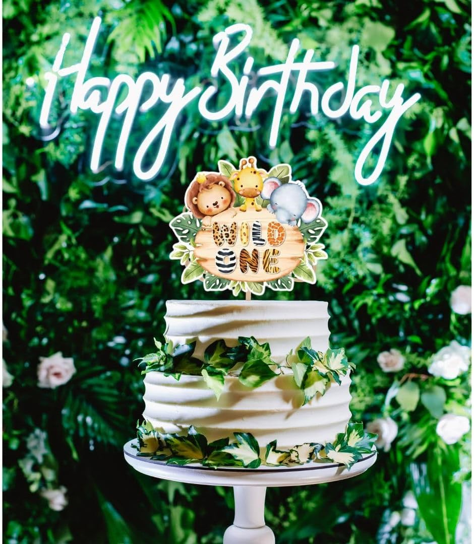 32Pcs Wild One Animal Jungle Safari Happy Birthday Cake Cupcake Banner Balloons Party Supplies Decoration for Babies Kids Children Toppers image number 4