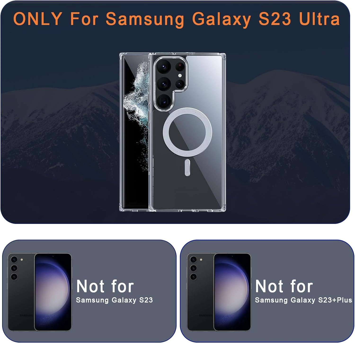 5In1 Magnetic Clear Case for Samsung Galaxy S23 Ultra, Compatible with Magsafe, Shockproof Protective Clear Hard TPU Phone Cover, 2 Pcs Camera Lens Protector & 2 Pcs Soft Screen Protector Transparent image number 5