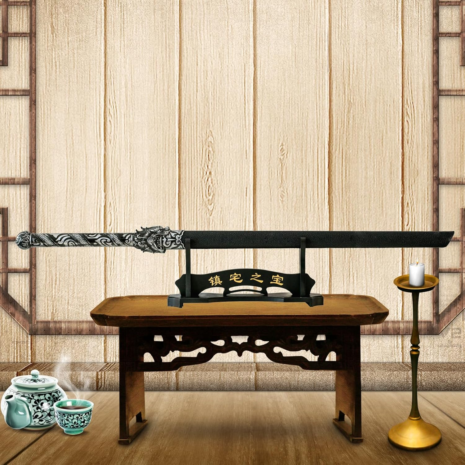 FOXSMZZ Sword Holder Samurai Sword Stand Display Katana Wakizashi Tanto Velvet Padded Wall Hanger Sword Rack (1 Tier) image number 3