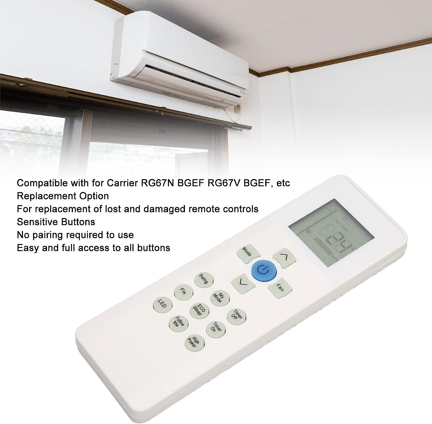Replacement Remote Control for Carrier RG67N BGEF RG67V BGEF Air Conditioner, Air Conditioner Controller with Sensitive Buttons, Air Conditioner Remote Controller image number 3