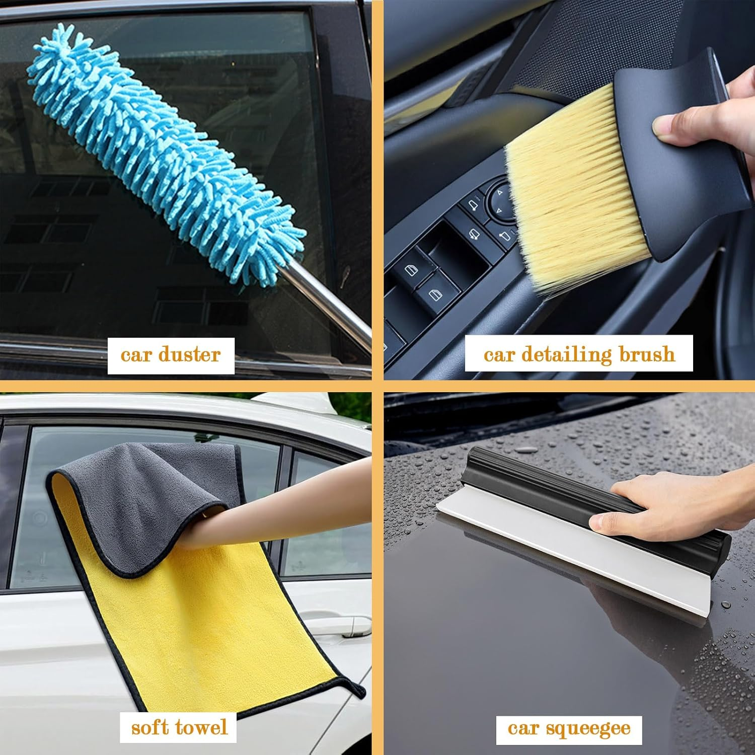 7Pcs Car Wash Kit,43" Car Wash Brush with Long Handle,15&deg; Curved Car Cleaning Brush with Telescopic Handle,Car Detailing Kit for Washing Caravan Van Truck Boat image number 2