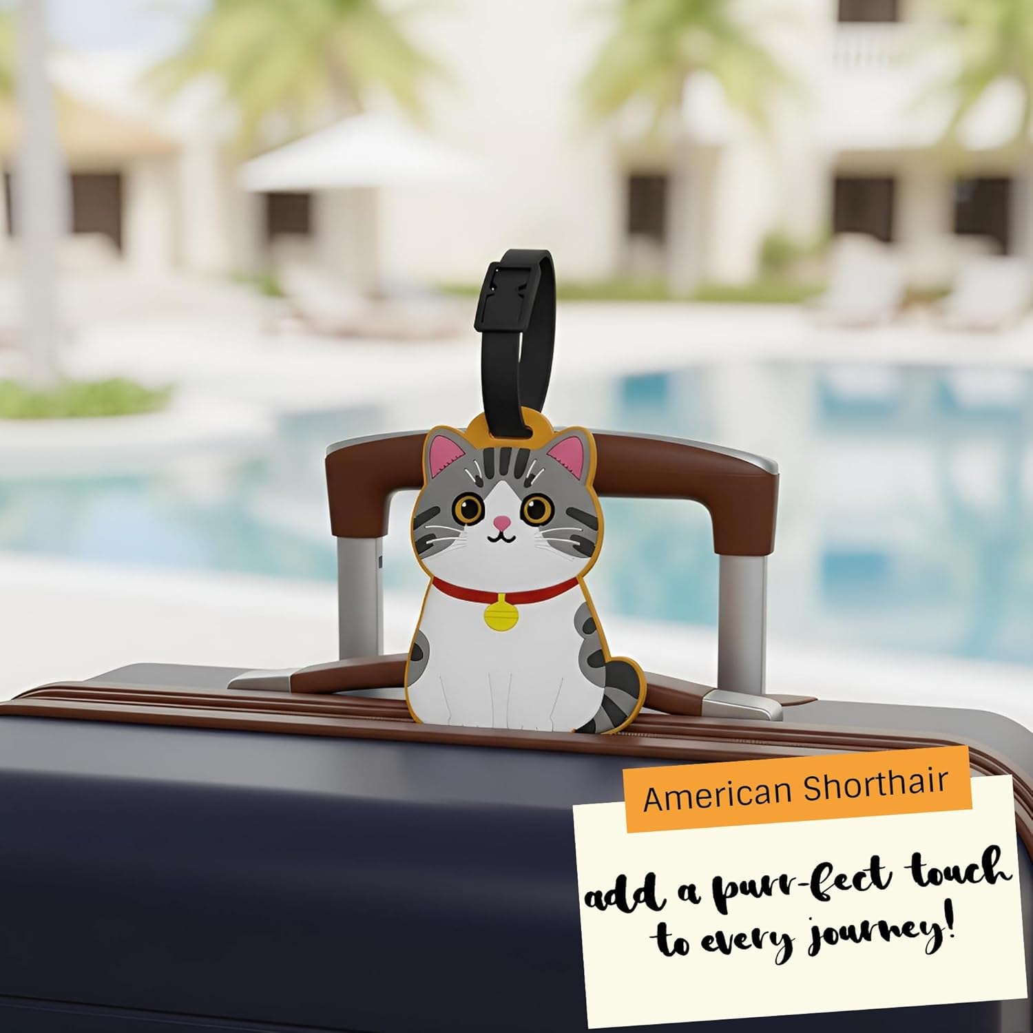 Luggage Tags for Suitcases Cute Cat Silicone Travel ID Tags for Luggage Backpack & Baggage Durable Cartoon Animal Bag Tag for Adults & Teens, American Shorthair Cat - A - Abyssinian Cat - A image number 2