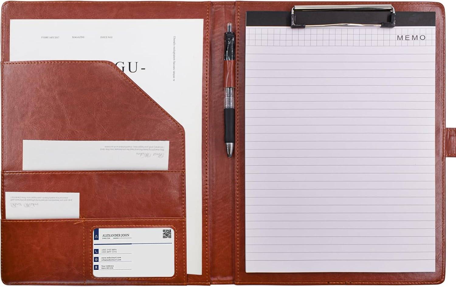 VANRA Padfolio Clipboard Folder Leather Portfolio Binder Organizer Interview Resume Folder for Papers Legal Document A4 Letter Size Writing Pad Notepad Clip Boards with Business Card Holder (Black)