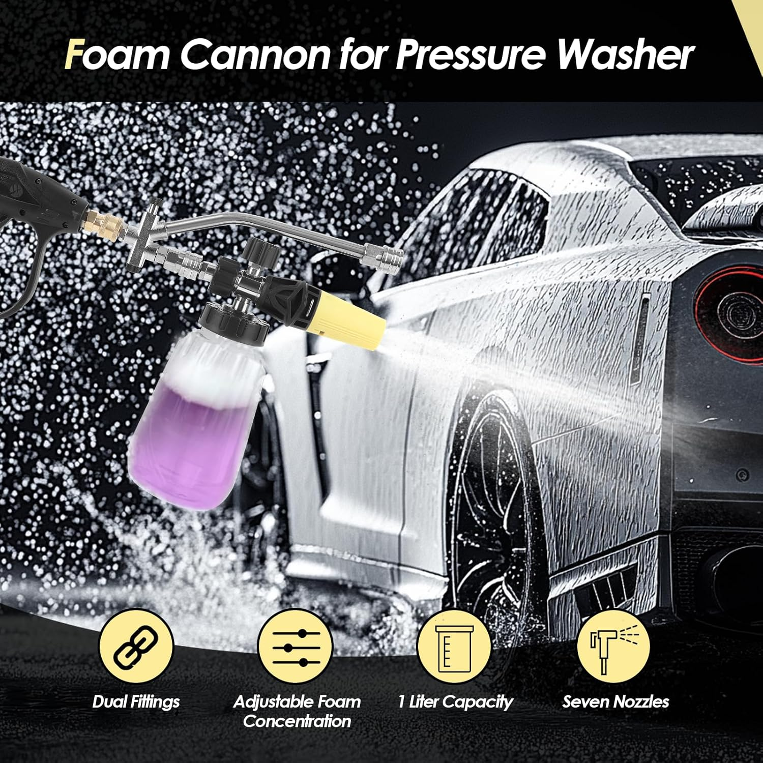 Pressure Washer Foam Cannon Kit with Double Connector Foam Cannon Car Wash Foam Gun with 7 Nozzles for Car Washing and Cleaning image number 4