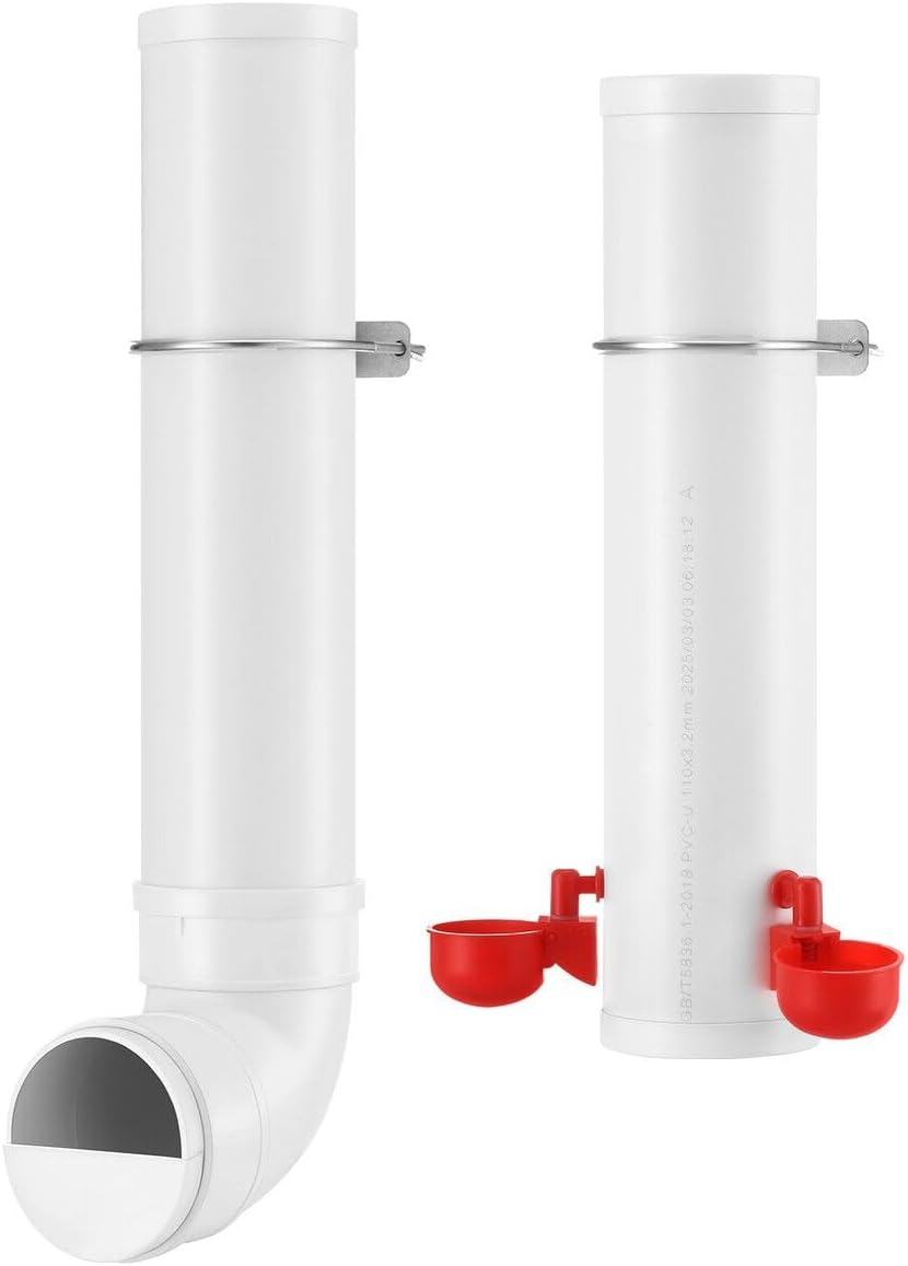 Pet Scene 4L Chicken Feeder Water Set Dispenser Automatic Waterer Poultry Food Drinker Auto Chick Chook Duck Hen Feeding Drinking Cup Bowl PVC Pipe Coop Fence image number 1