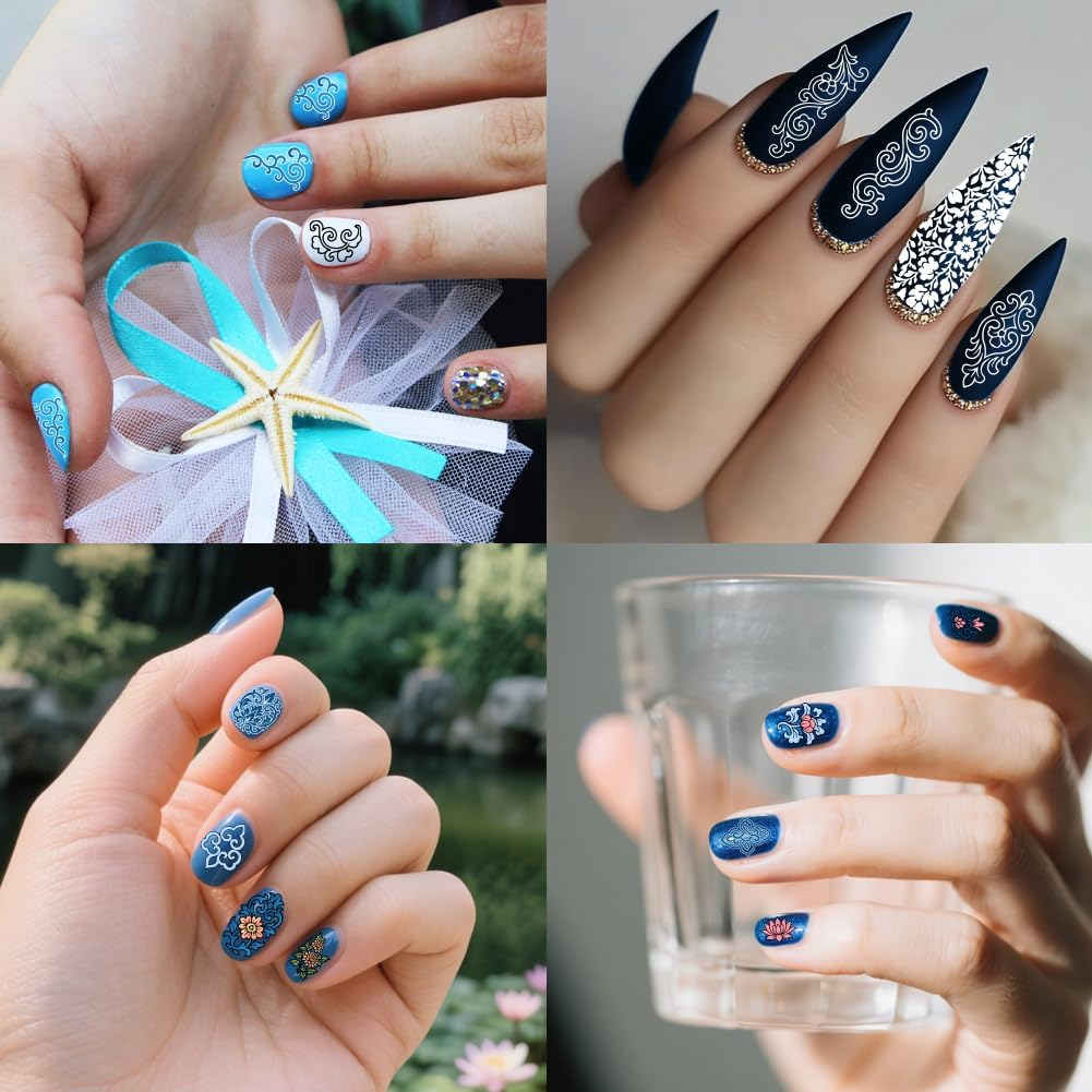 PH Pandahall 2Pcs Chinese Style Nail Stamp Plate Dragon Porcelain Texture Print Art Template Stainless Steel Nail Image Plate Nails Stencils for Women DIY Printing 5.7X3.7 Inch image number 6