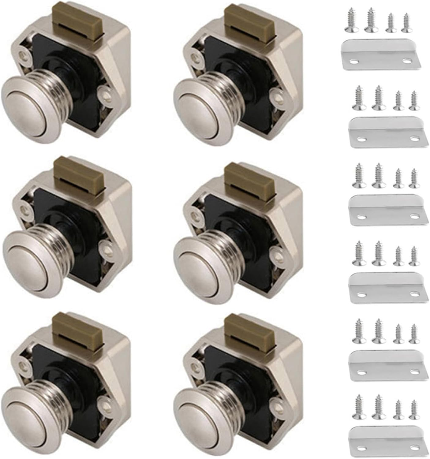 6 Pack Motorhome Push Locks,Cabinet Door Lock Catch with Push Button, Keyless Motorhome Lock Latch for Rvs, Motorhome, Yachts, Boats, Cut Out 20Mm RV Camping Cabin Push Lock (Pearl Nickel)