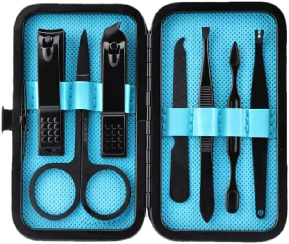 Ark&eacute; Manicure Set Nail Clippers Professional Fingernail & Toenail Grooming Kit Tweezers Eyebrow Scissors for Mens and Women Travel Size 7Pcs Nail Care Tools with Black Case
