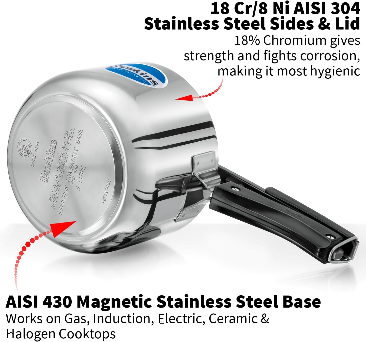 Hawkins Stainless Steel Tall Pressure Cooker, 3 Litre Capacity image number 2