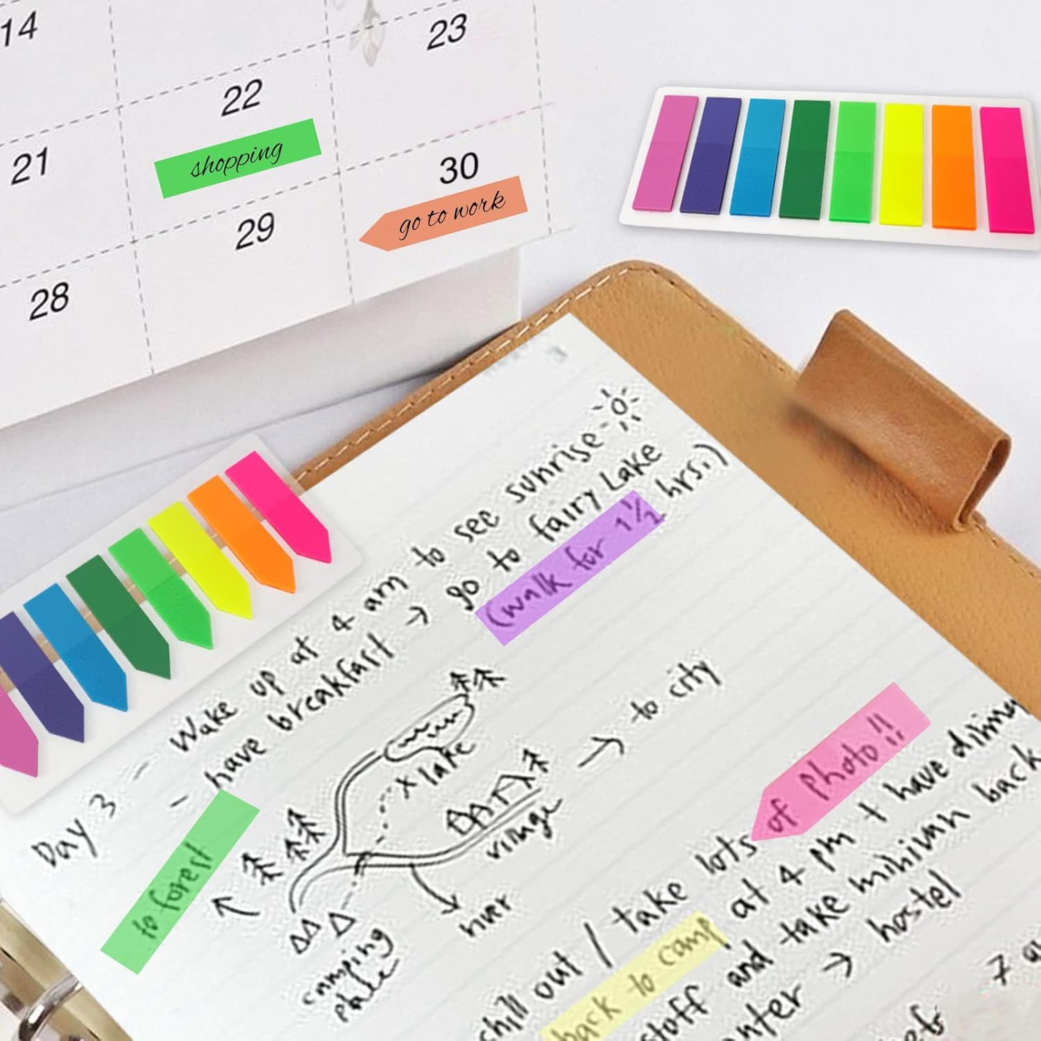 OWLKELA Self-Adhesive Page Markers, 800 Pieces, Page Markers, Sticky Notes, Sticky Notes for Marking and Highlighting Pages [2 Designs, 8 Colours] Writeable, Repositionable image number 2